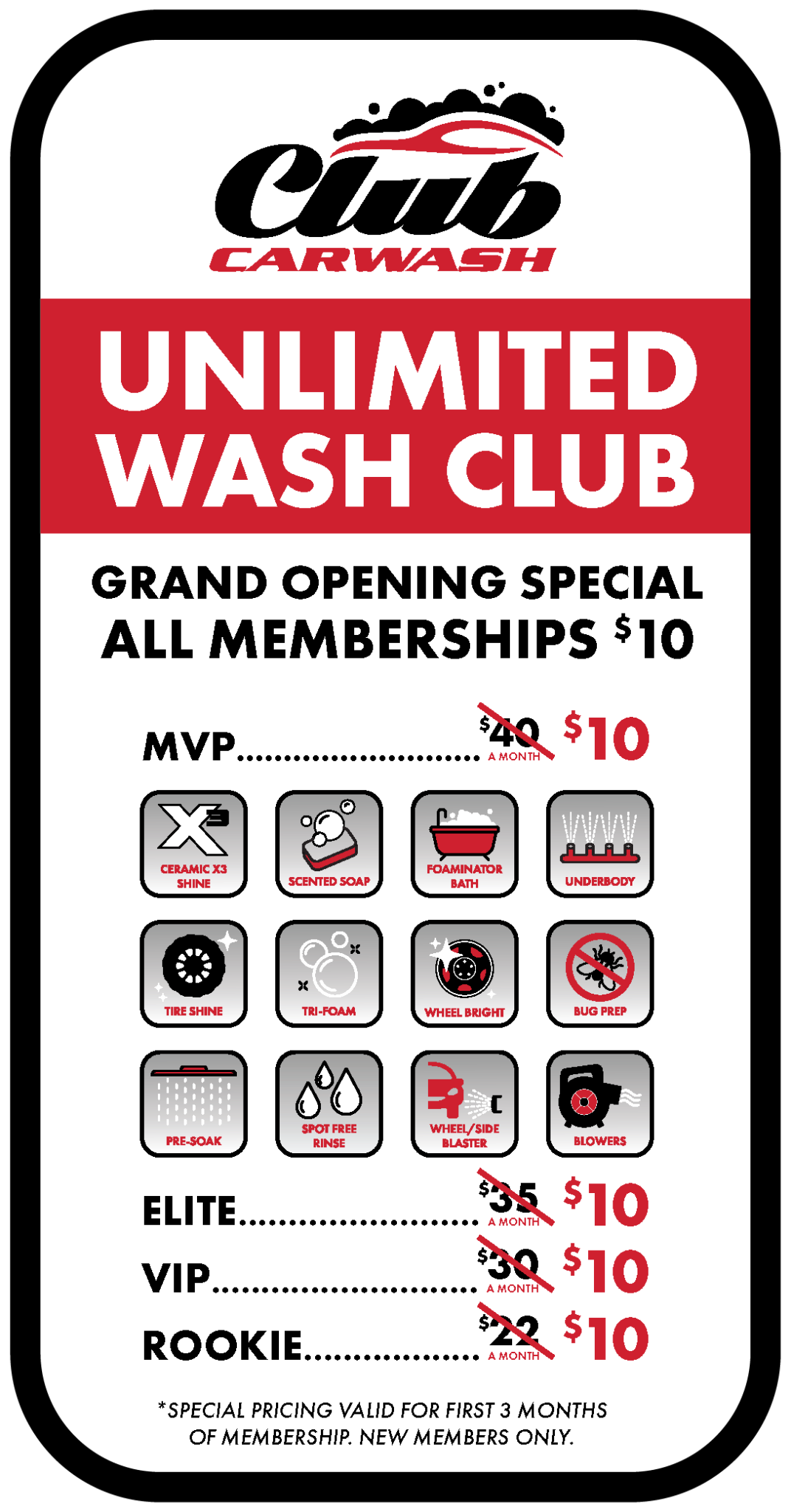 Grand Opening 10 Memberships Club Car Wash