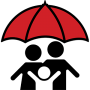 red umbrella covering family